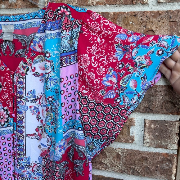 Chicos Patchwork Peplum Flutter-Sleeve Tosize 2P - Picture 4 of 9